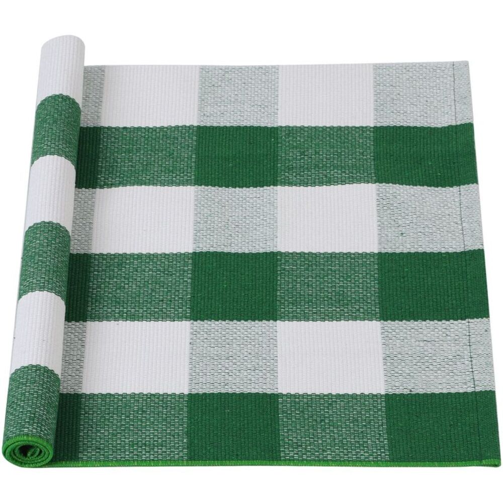 Cotton Buffalo Plaid Rugs Checkered Door Carpet Mat 35"x24" Green & White